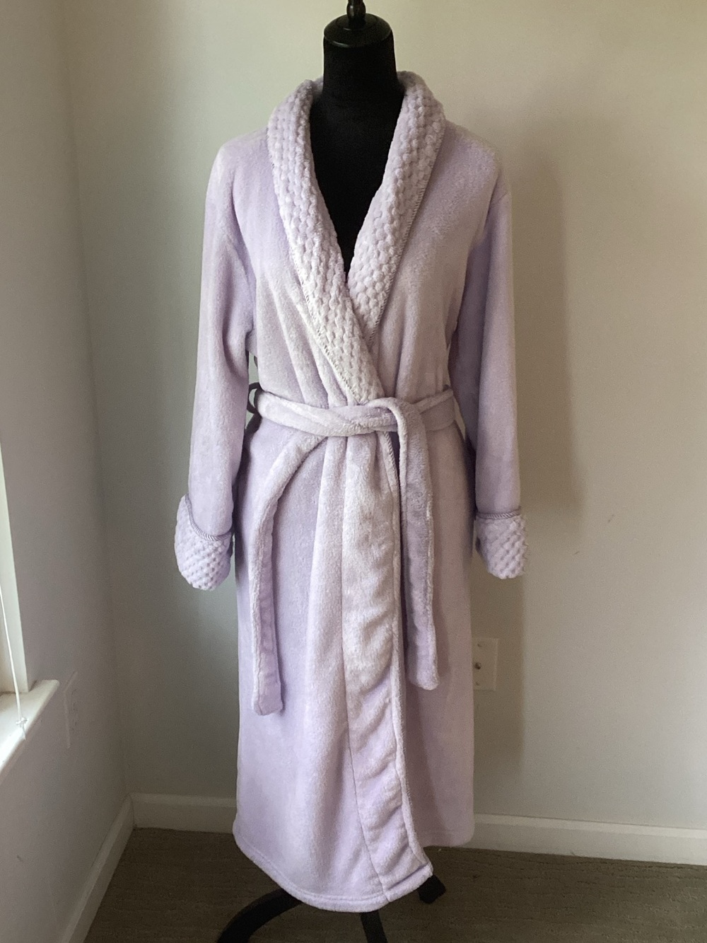 Plush Shawl Collar Bath Robe - Lavender